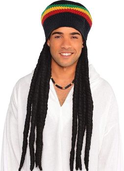 amscan 840811 Schwarze Rasta-Dreadlock-Perücke mit Tam | 1 Stück