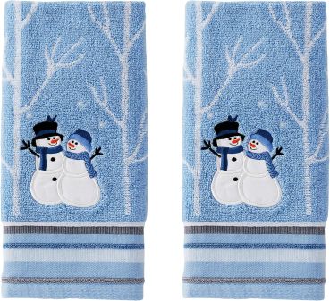 SKL Home Weihnachts-Handtuch-Set „Winter Friends“ mit Schneemann, 2-teilig, für Bad/Küche und Geschenk, blau