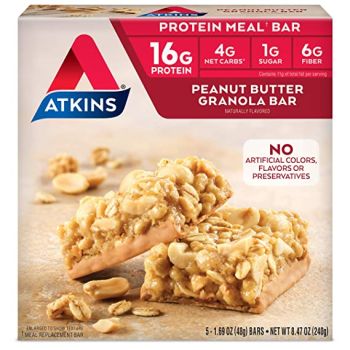 Atkins Proteinreicher Mahlzeitriegel, Erdnussbutter-Müsli, ketofreundlich, 5 Stück