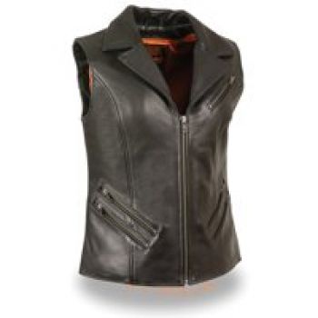 Damen Revers Kragen Schwarz Leder Biker Weste