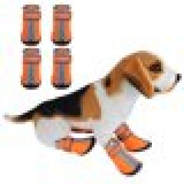 Mgaxyff Wasserdichte Hundeschuhe, Winter-Hundeschuhe, Winter-Hunde-warme Schuhe, rutschfeste Regen-Schnee-Haustier-Booties für kleine große Hunde (Orange)