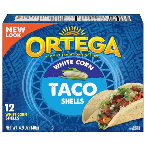 Ortega Taco Shells, Weißer Mais, je ca. 138g, 12 Schalen (6er Pack)
