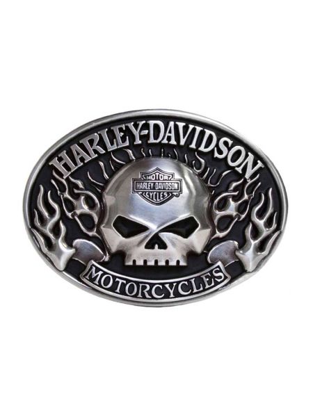 Harley-Davidson Herren Gürtelschnalle Immunität Flame Willie G Skull Silber HDMBU10409, Harley Davidson