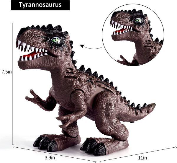 TEMI 3er-Pack elektrisch laufende Dinosaurier-Spielzeuge für Kleinkinder 2-4 3-5 Jahre mit Brüllgeräuschen und Lichtern, realistischer Roboter T-Rex, Brachiosaurus, Stegosaurus-Dinosaurierfiguren für Kinder